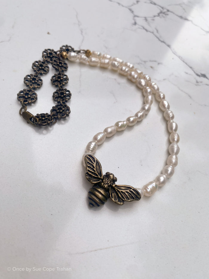 Fresh Water Pearl With Vintage Bee
