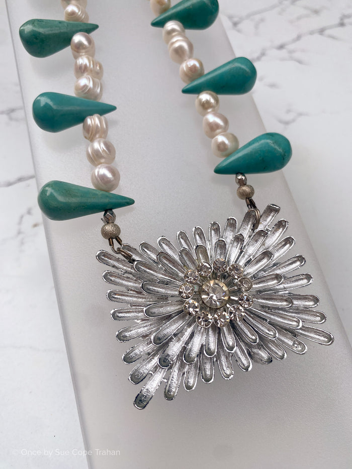 40's Shoe Buckle, Pearls & Turquoise