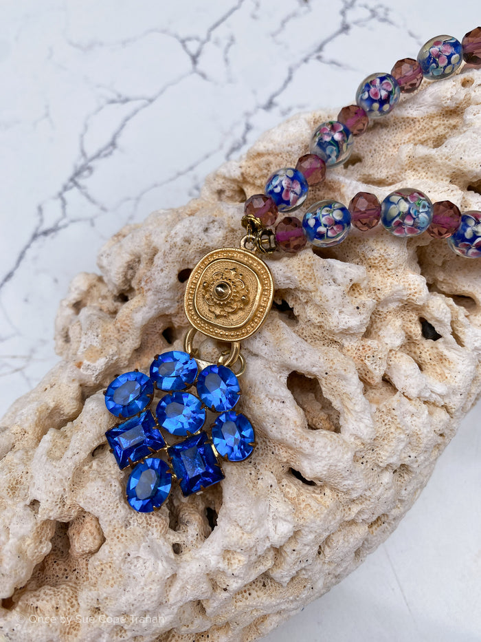 1940's Blue Jewel Fur Clip Mirano Glass