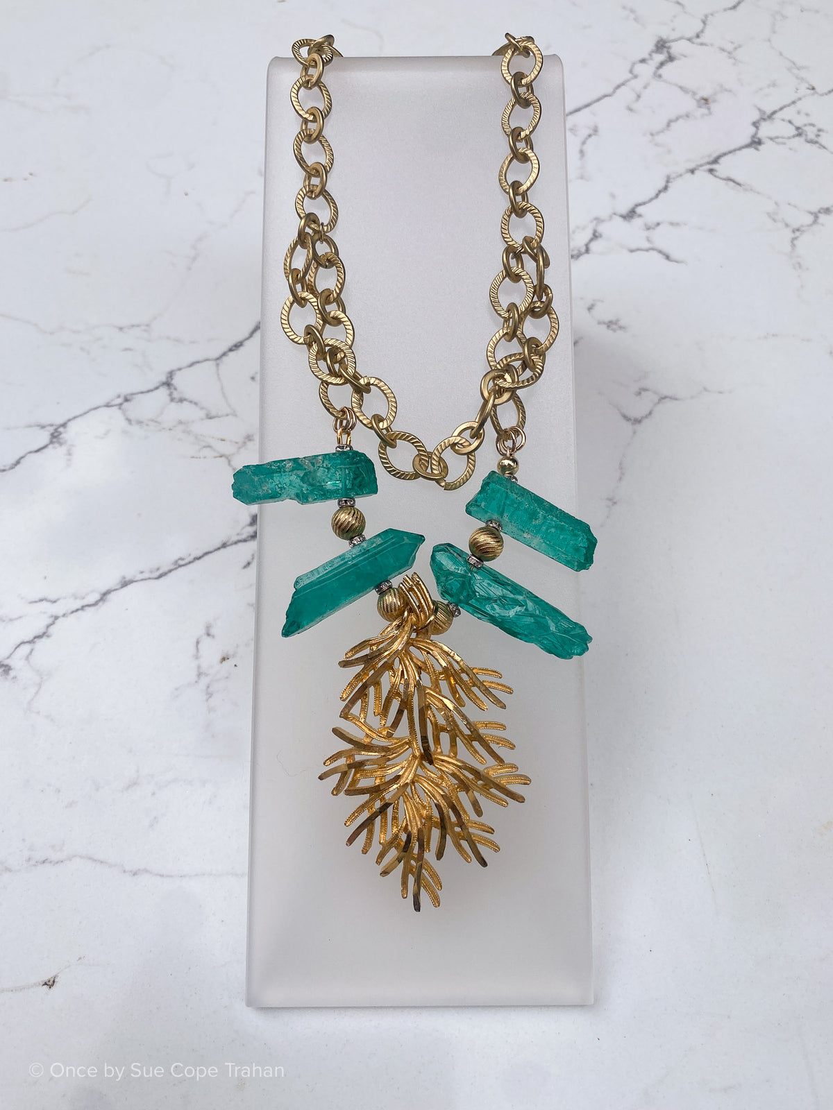50's Brooch Raw Teal Crystals