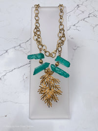 50's Brooch Raw Teal Crystals