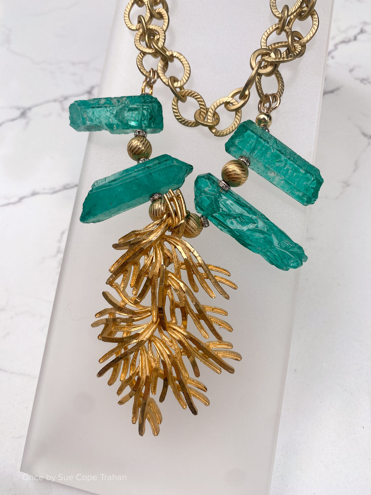 50's Brooch Raw Teal Crystals
