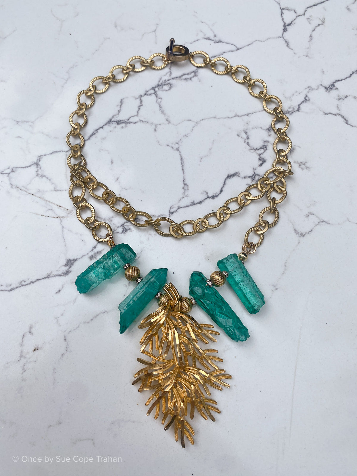 50's Brooch Raw Teal Crystals