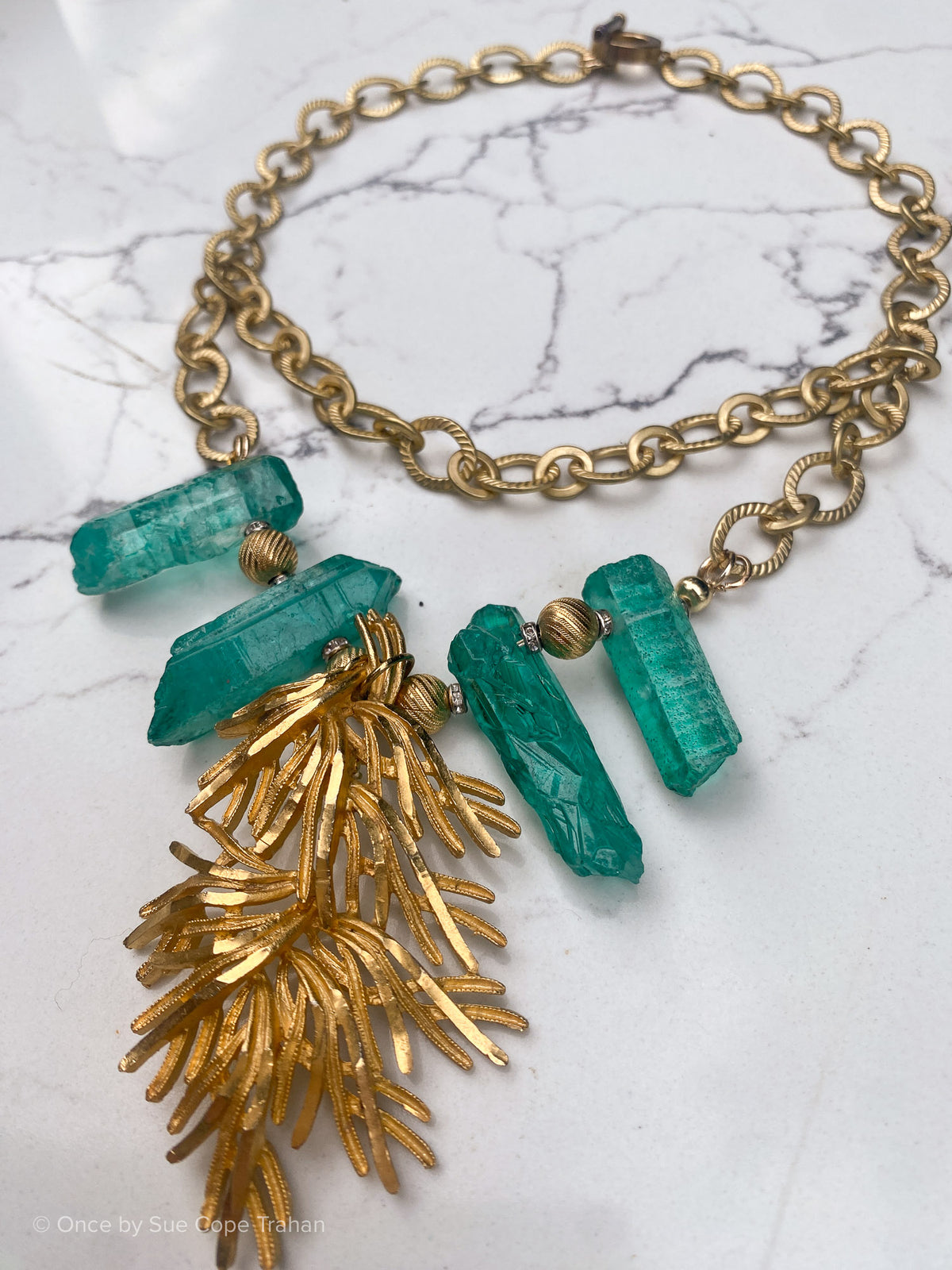 50's Brooch Raw Teal Crystals