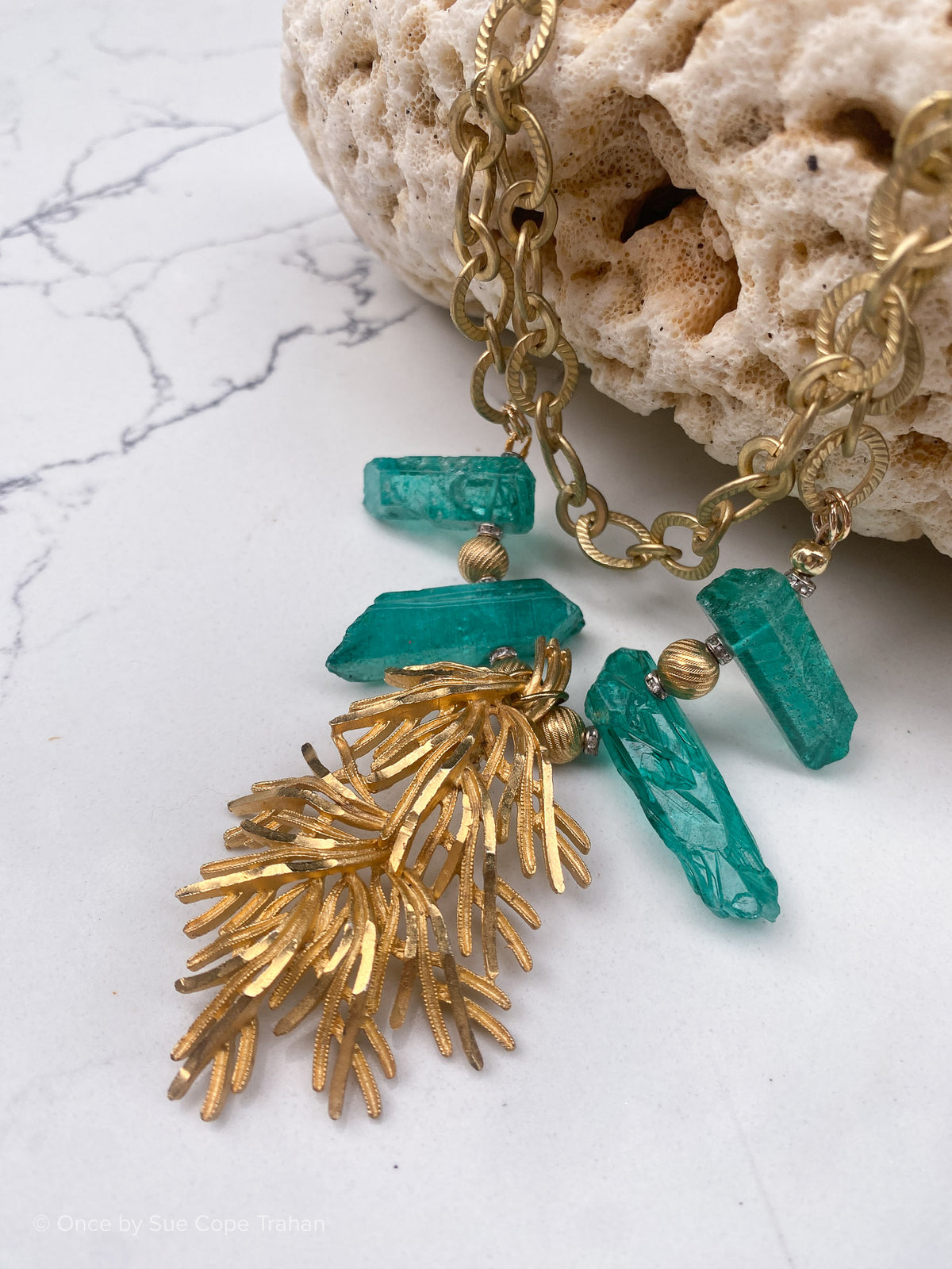 50's Brooch Raw Teal Crystals