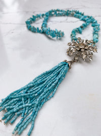 Turquoise Tassel with Crystal Brooch