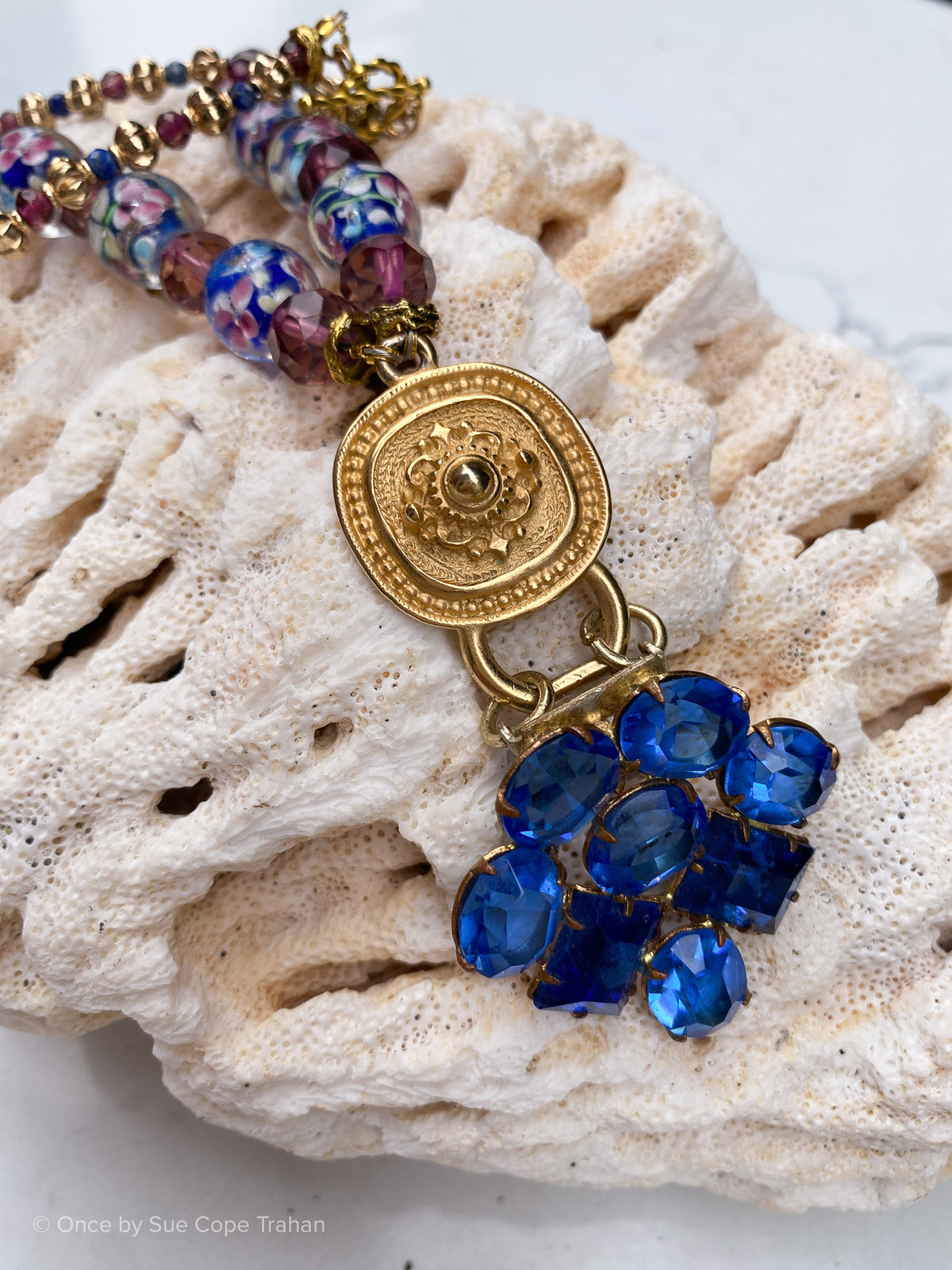 1940's Blue Jewel Fur Clip Mirano Glass