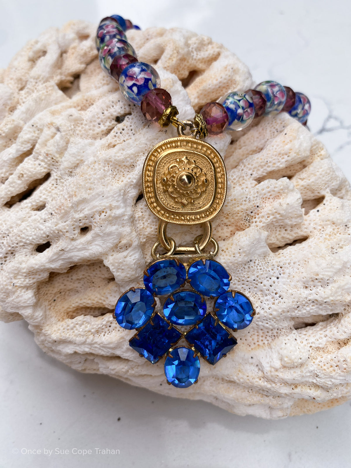 1940's Blue Jewel Fur Clip Mirano Glass