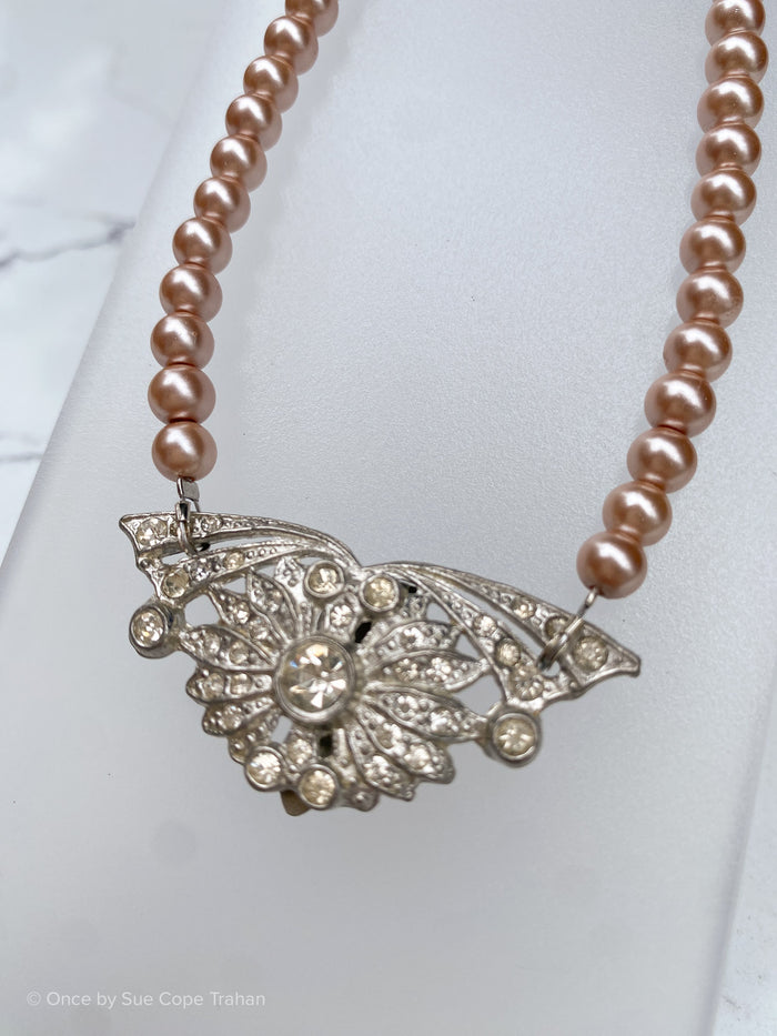 French Fur Clip Pink Glass Pearls