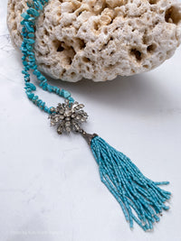 Turquoise Tassel with Crystal Brooch