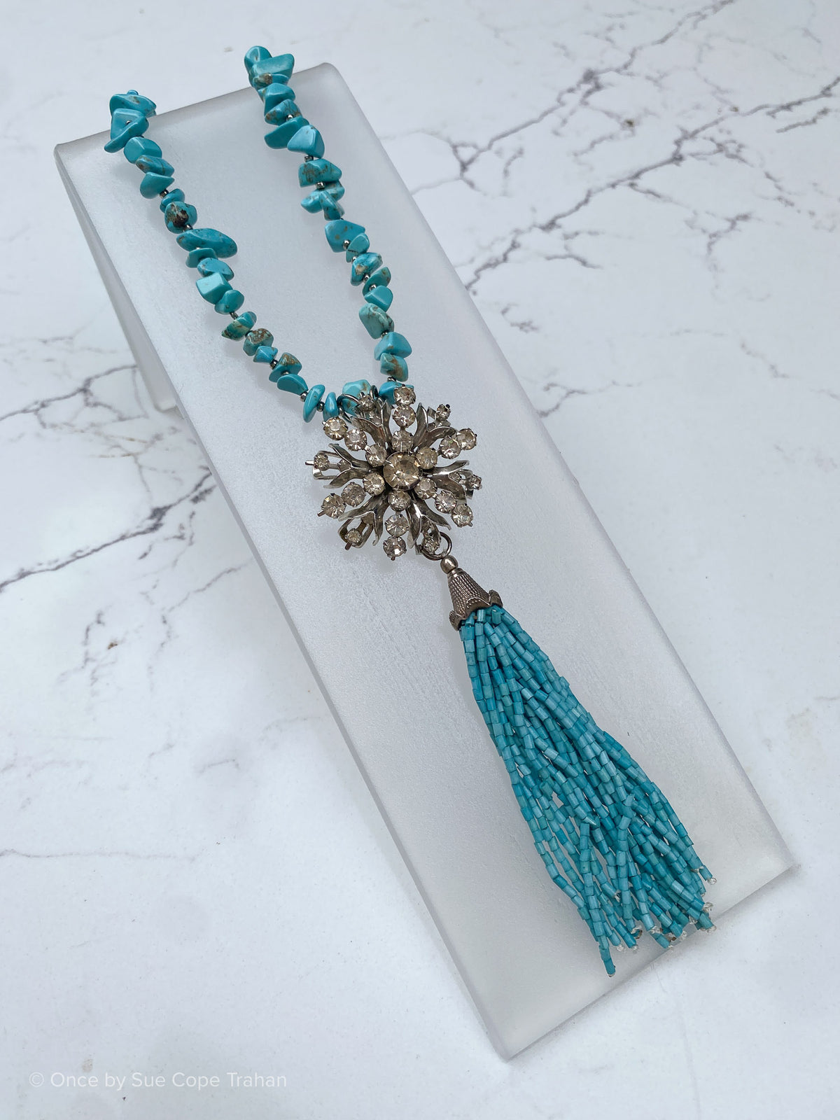 Turquoise Tassel with Crystal Brooch