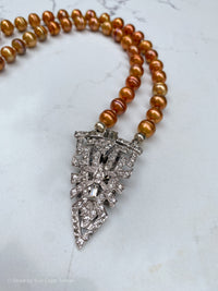 Deco Rhinestone Pendant with Amber Freshwater Pearls