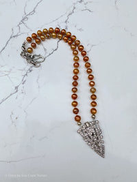 Deco Rhinestone Pendant with Amber Freshwater Pearls
