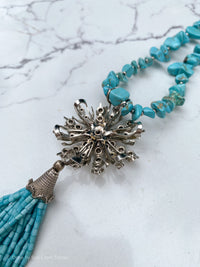 Turquoise Tassel with Crystal Brooch