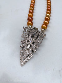 Deco Rhinestone Pendant with Amber Freshwater Pearls