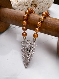 Deco Rhinestone Pendant with Amber Freshwater Pearls