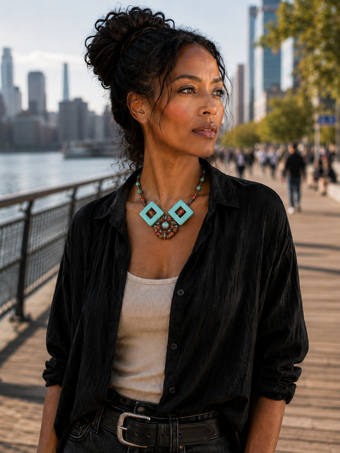 Medallion Necklace - Turquoise & Coral