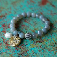 Grey Agate Bracelet with Pearl Charm