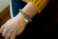 Grey Agate Bracelet with Pearl Charm