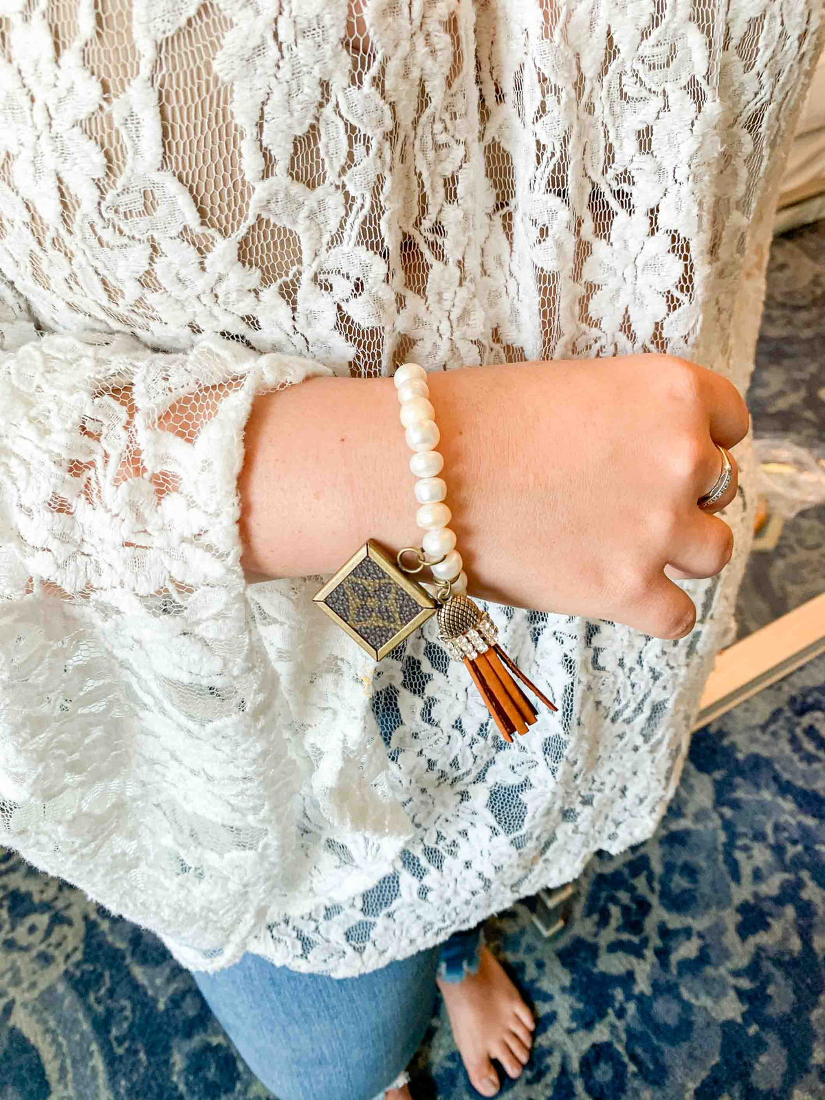 Fresh Water Pearl with LV Charm Bracelet No. 1