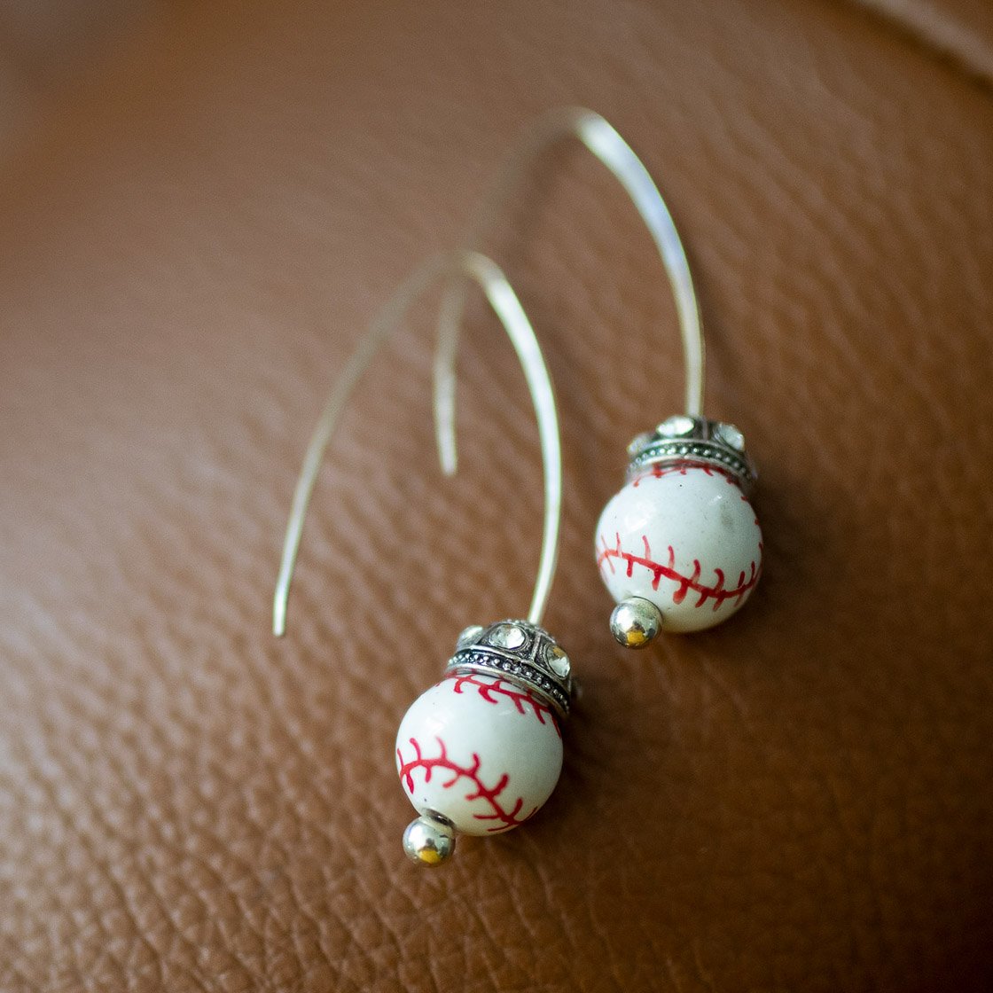 Rhinestone Baseball Earrings
