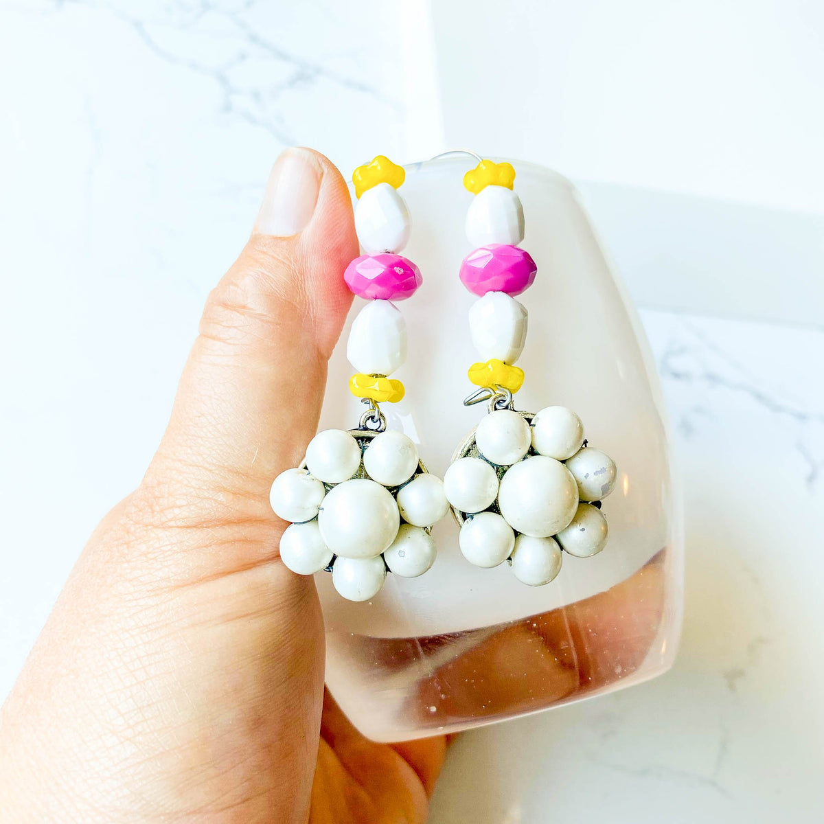 Vintage Bloom Earrings in Pink, Yellow & White No. 3