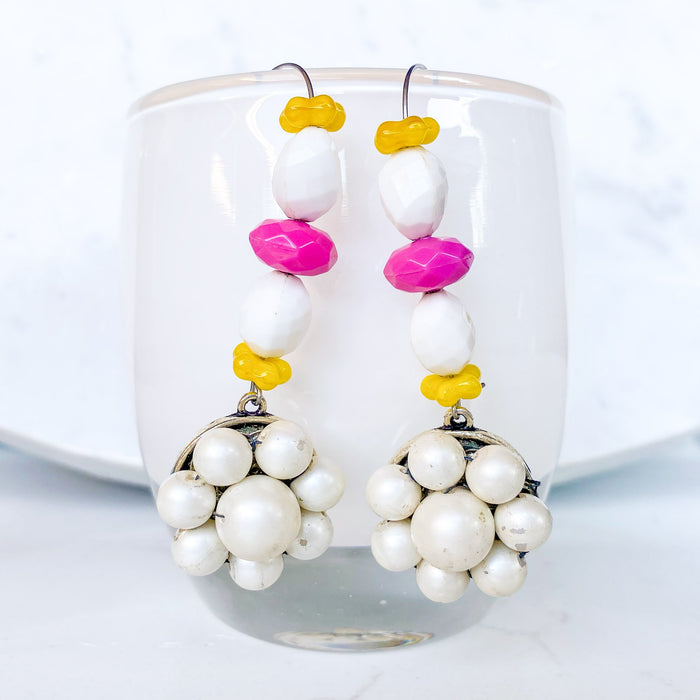 Vintage Bloom Earrings in Pink, Yellow & White No. 3