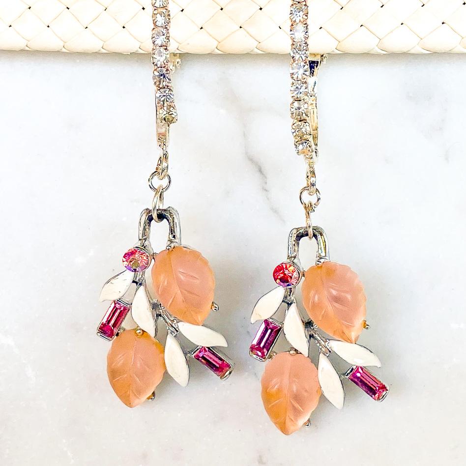 Vintage Peach & Pink Rhinestone Earrings