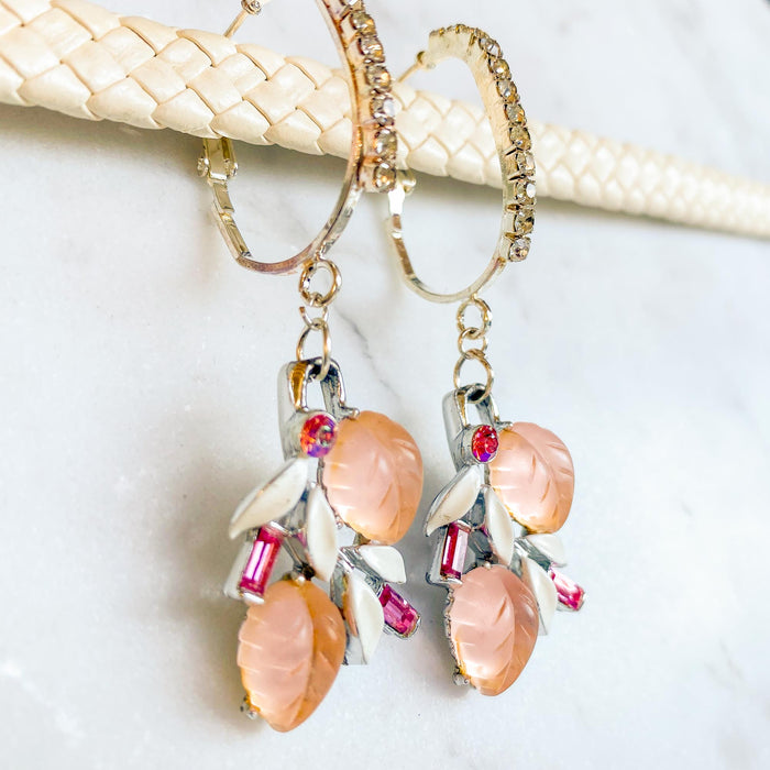 Vintage Peach & Pink Rhinestone Earrings