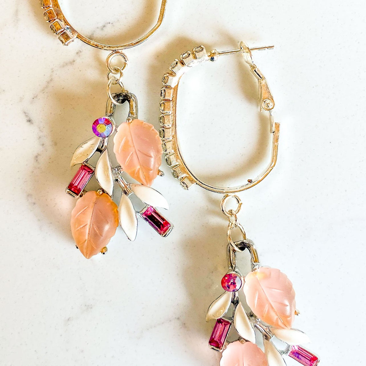 Vintage Peach & Pink Rhinestone Earrings