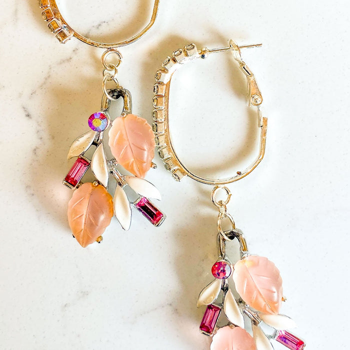 Vintage Peach & Pink Rhinestone Earrings
