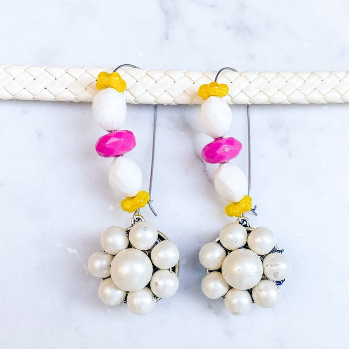 Vintage Bloom Earrings in Pink, Yellow & White No. 3