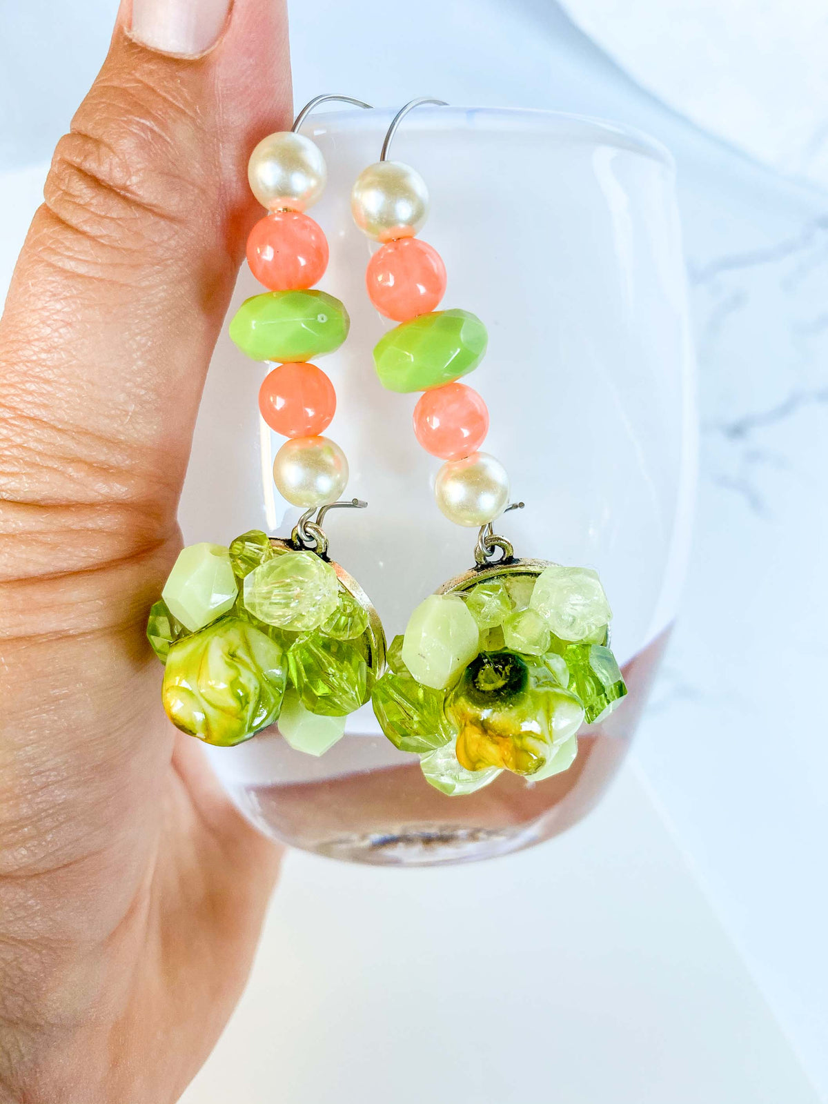 Vintage Bloom Earrings in Peach & Green No. 1