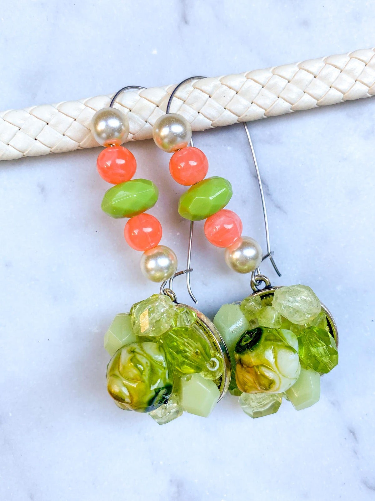 Vintage Bloom Earrings in Peach & Green No. 1