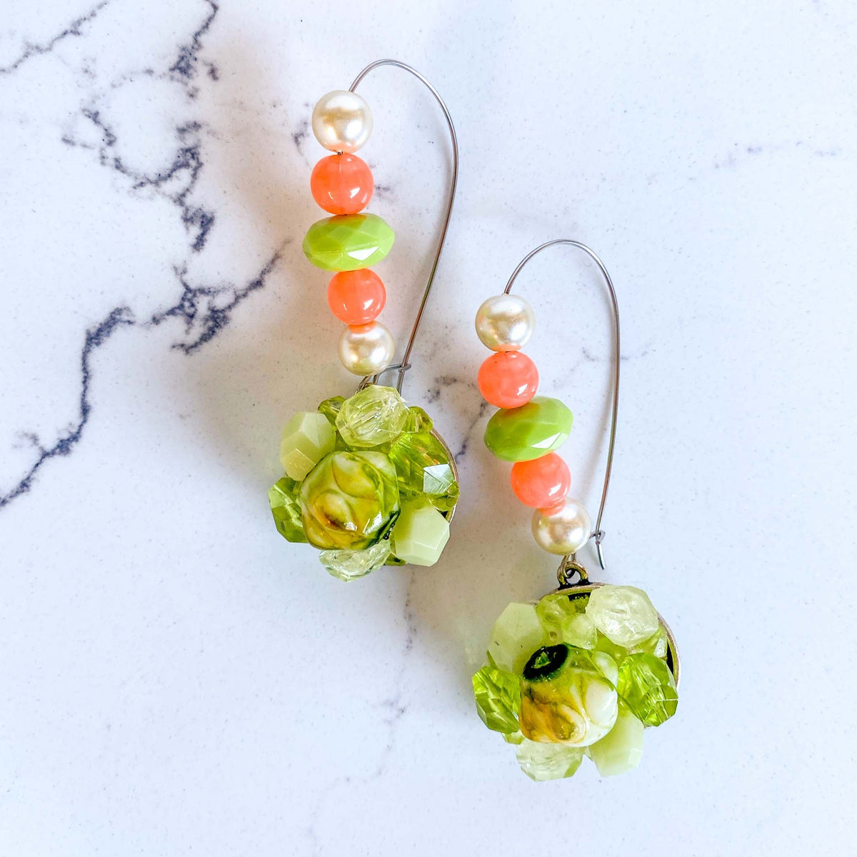 Vintage Bloom Earrings in Peach & Green No. 1