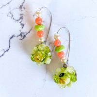 Vintage Bloom Earrings in Peach & Green No. 1