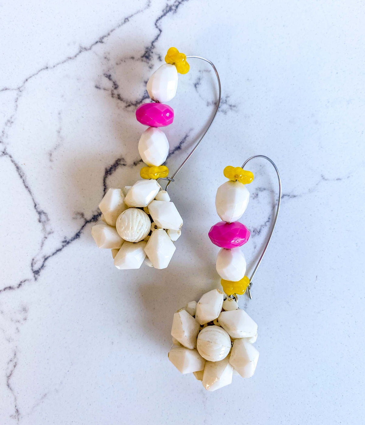 Vintage Bloom Earrings in Pink, Yellow & White No. 2