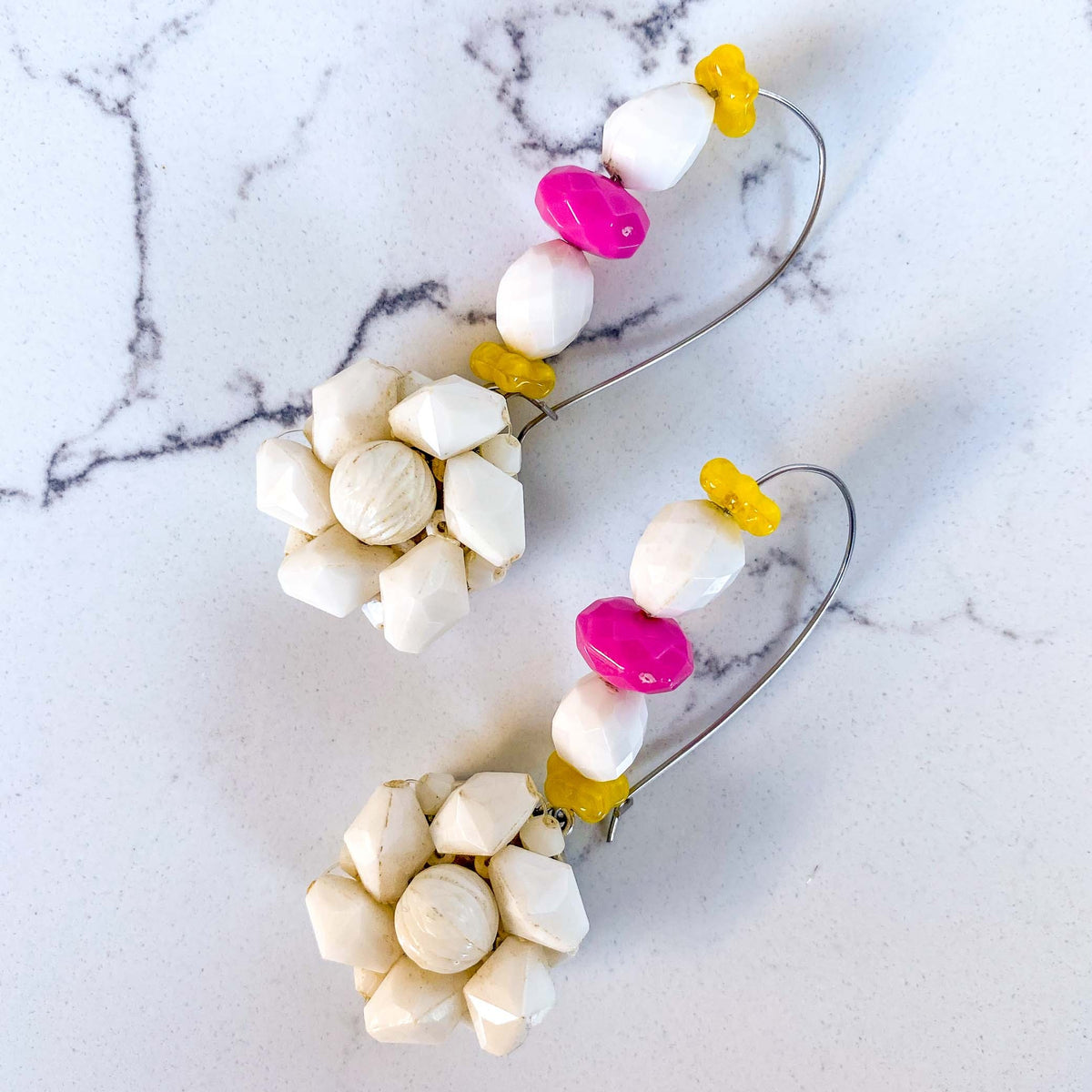 Vintage Bloom Earrings in Pink, Yellow & White No. 2