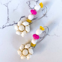 Vintage Bloom Earrings in Pink, Yellow & White No. 2