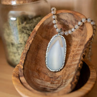 Agate & Rhinestone Rosary Necklace