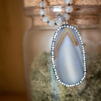 Agate & Rhinestone Rosary Necklace
