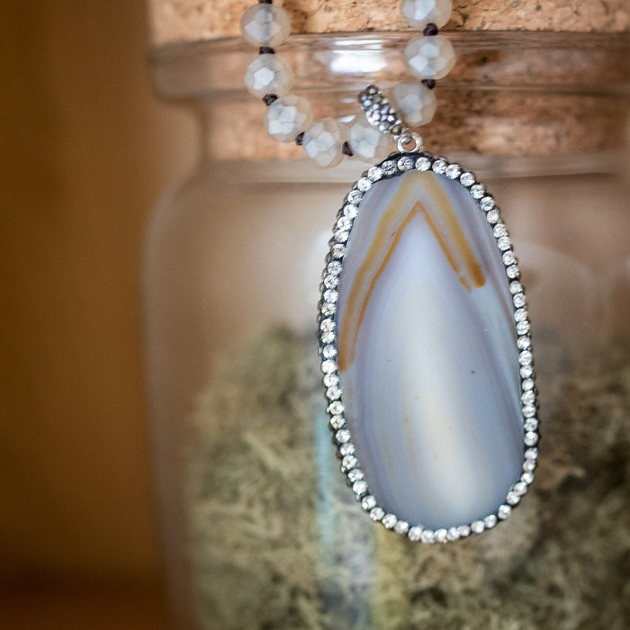 Agate & Rhinestone Rosary Necklace
