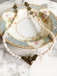 Honey Bee & Authentic Baroque Pearl Necklace