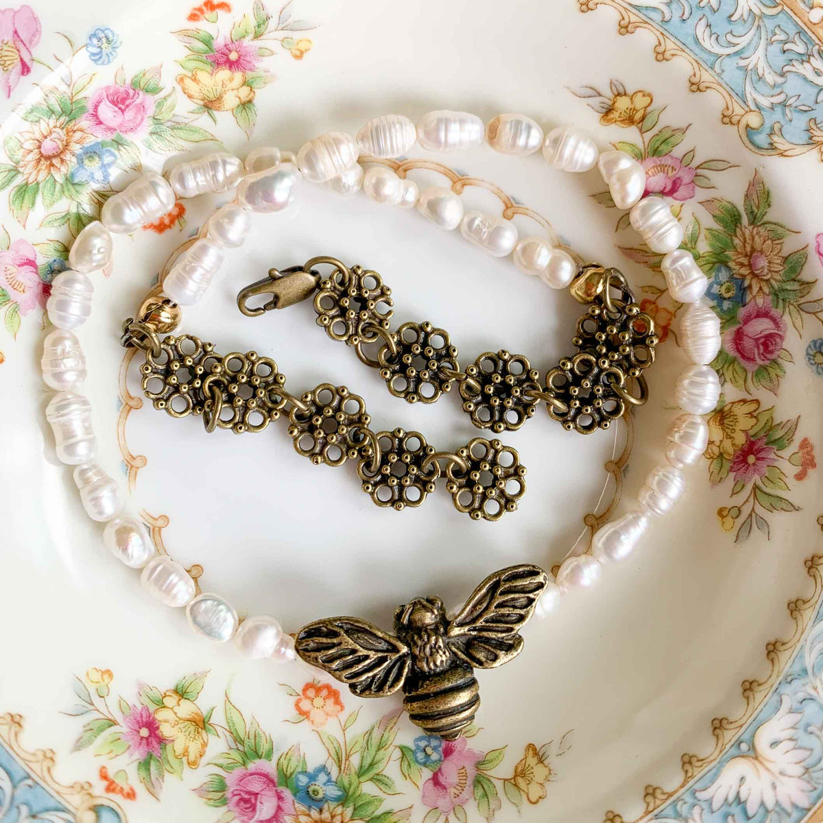 Honey Bee & Authentic Baroque Pearl Necklace