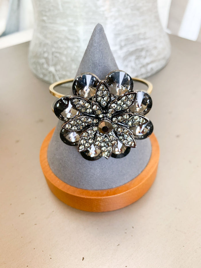 Statement Bangle with Grey Rhinestones