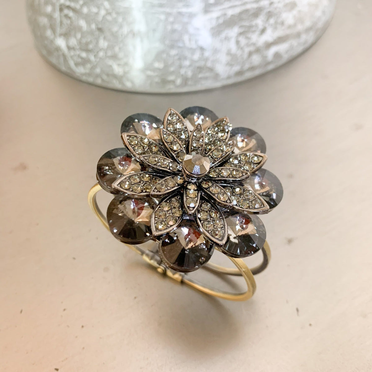 Statement Bangle with Grey Rhinestones