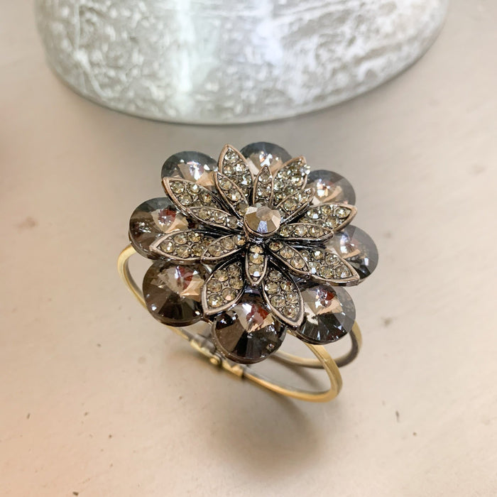 Statement Bangle with Grey Rhinestones