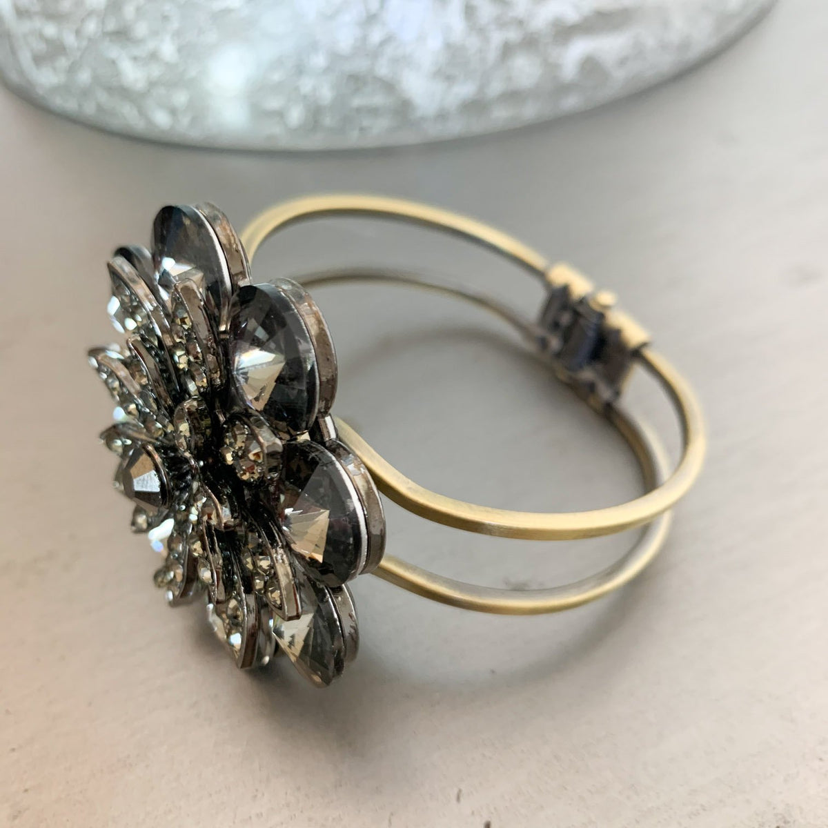 Statement Bangle with Grey Rhinestones