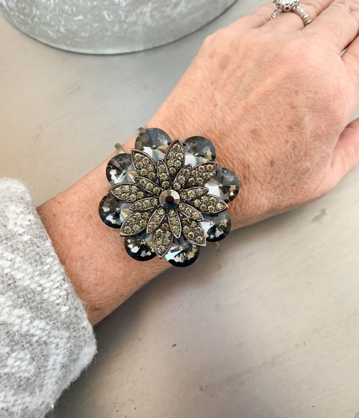 Statement Bangle with Grey Rhinestones