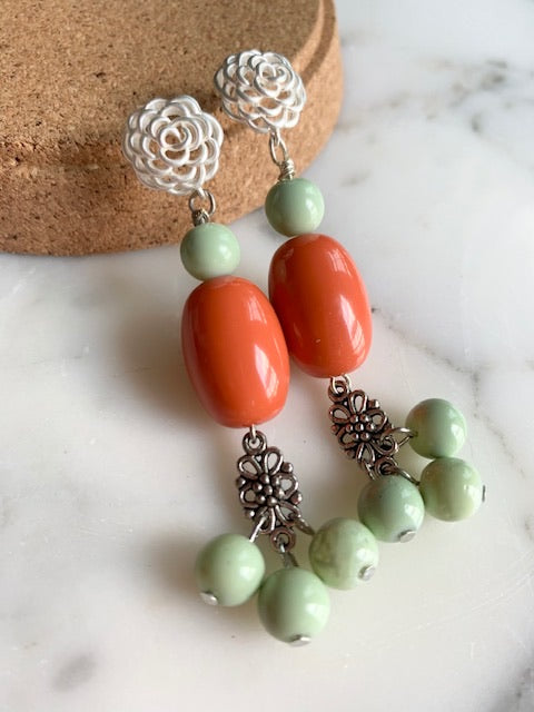 Vintage Orange & Mint Earrings